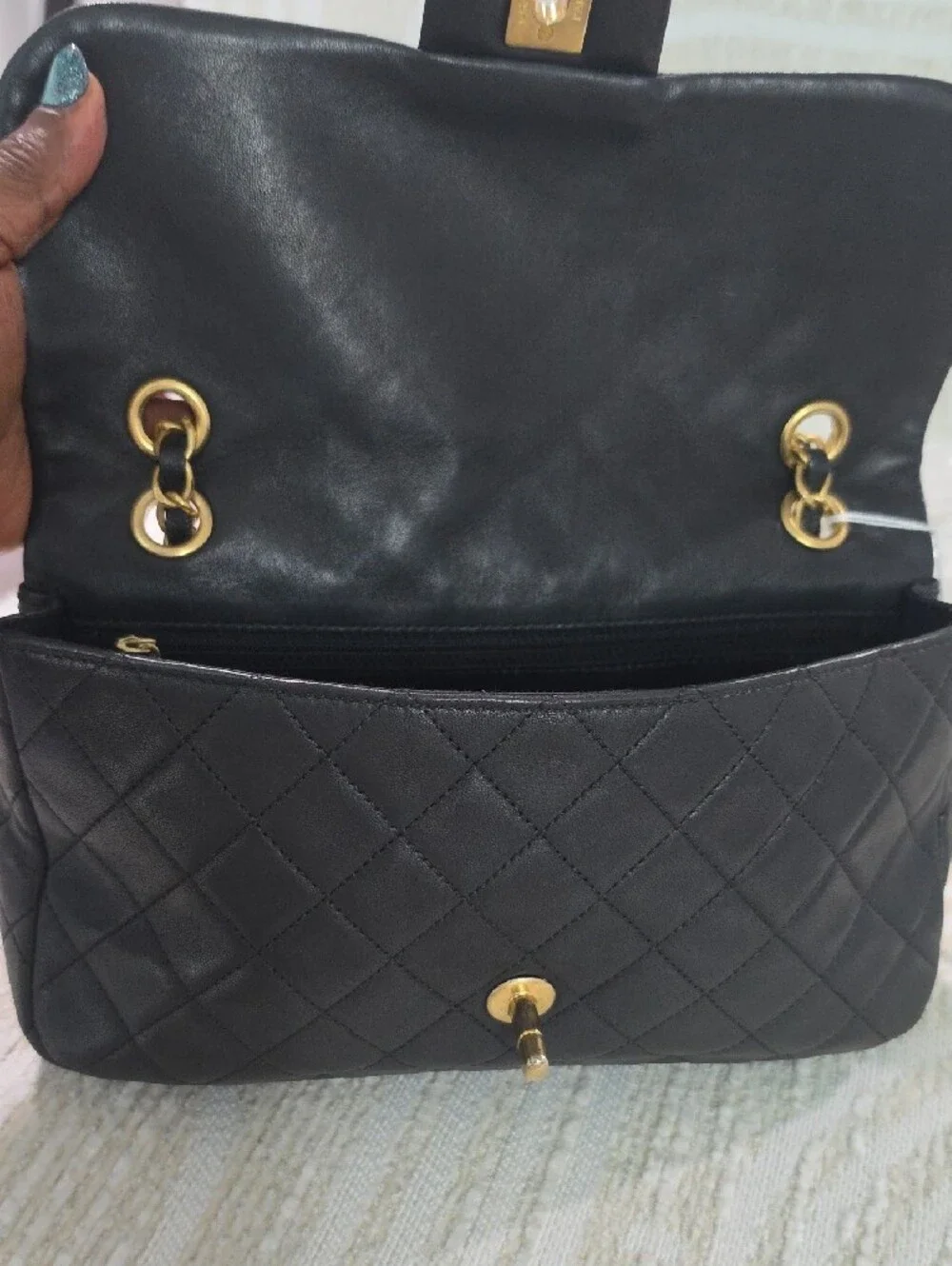 CHANEL ValentineBlack Quilted Leather Shoulder Bag with Charm Chain